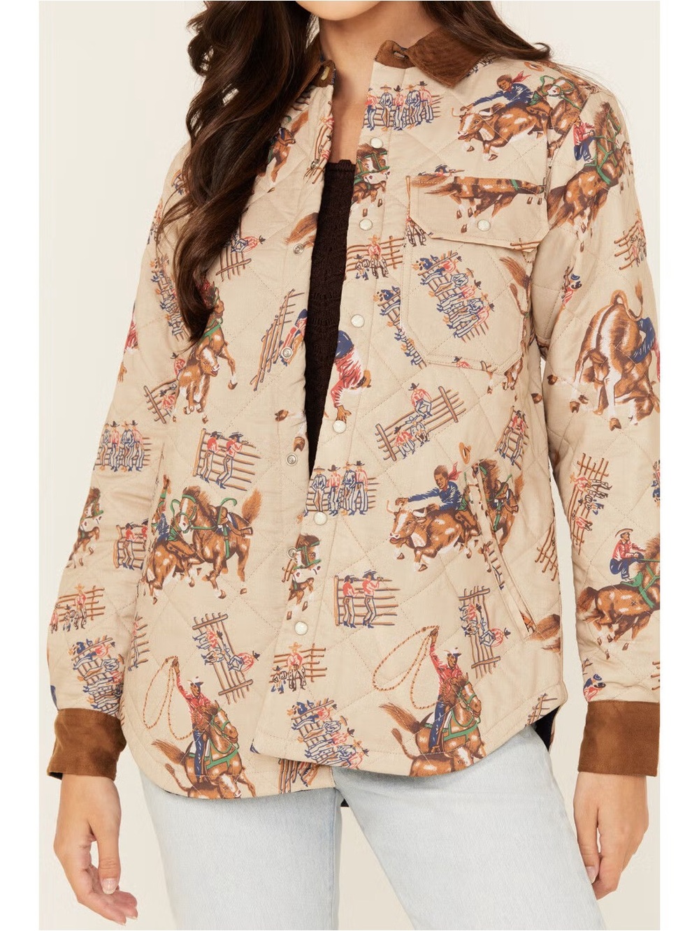 TASHA POLLIZZI WOMEN'S RODEO CONVERSATION PRINT SNAP QUILTED JACKET- Small